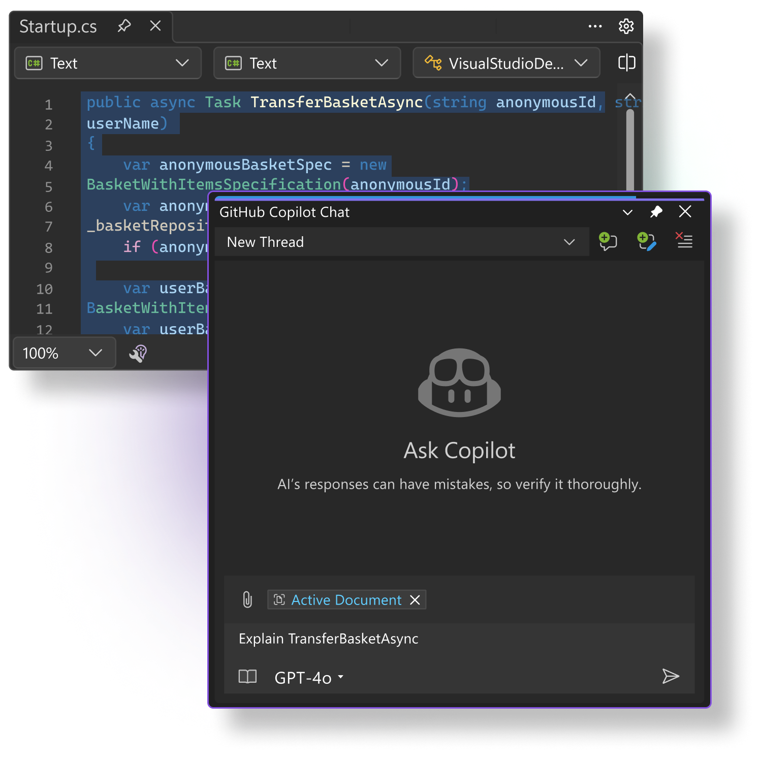 Visual Studio Copilot chat window